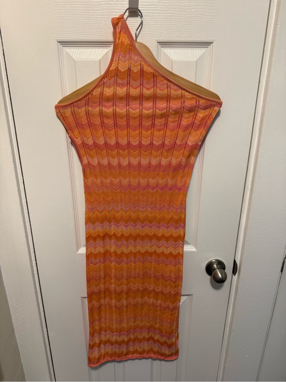 ASYOU Orange Pink One Shoulder Knit Midi Dress Size 8